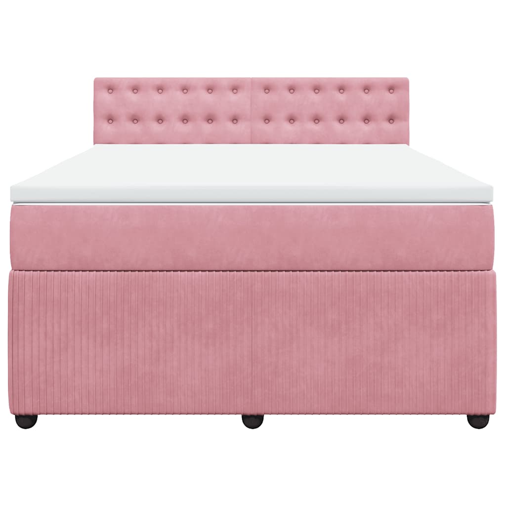vidaXL Κρεβάτι Boxspring με Στρώμα Ροζ 160x200 εκ. Βελούδινο