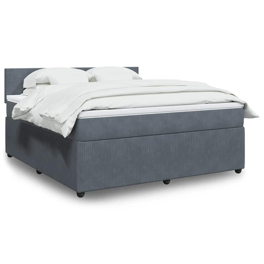 vidaXL Κρεβάτι Boxspring με Στρώμα Σκούρο Γκρι 180x200 εκ. Βελούδινο
