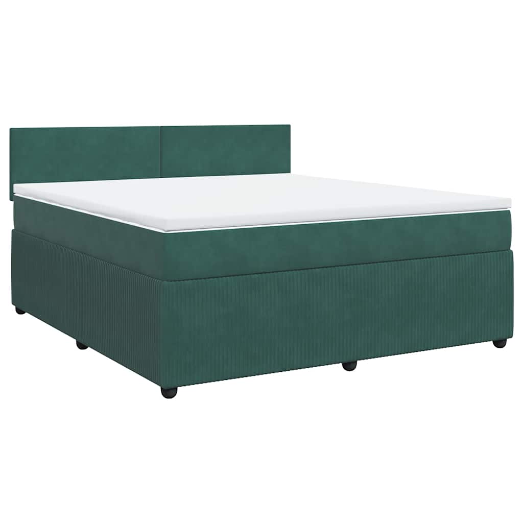 vidaXL Κρεβάτι Boxspring με Στρώμα Σκούρο Πράσινο 180x200εκ. Βελούδινο