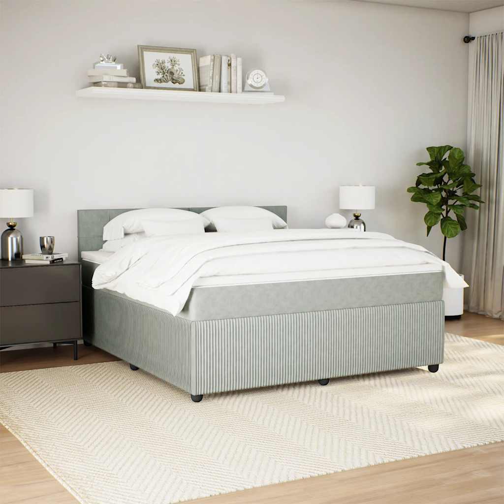 vidaXL Κρεβάτι Boxspring με Στρώμα Ανοιχτό Γκρι 180x200 εκ. Βελούδινο