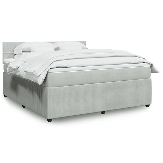 vidaXL Κρεβάτι Boxspring με Στρώμα Ανοιχτό Γκρι 180x200 εκ. Βελούδινο