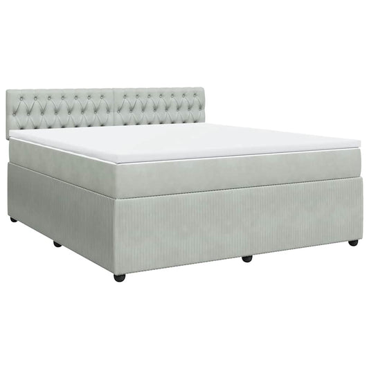 vidaXL Κρεβάτι Boxspring με Στρώμα Ανοιχτό Γκρι 180x200 εκ. Βελούδινο