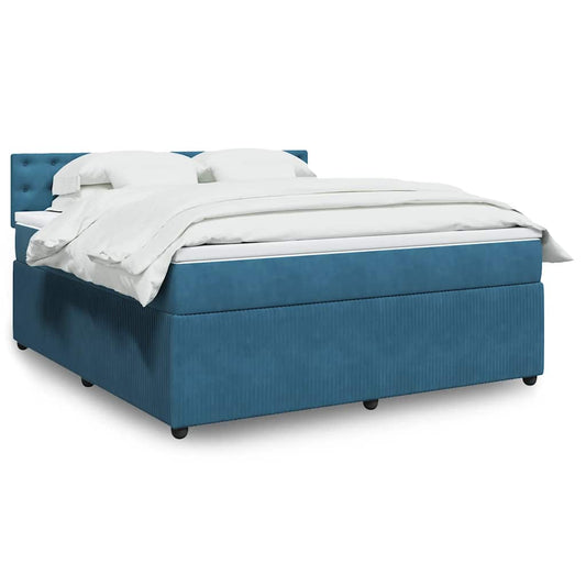 vidaXL Κρεβάτι Boxspring με Στρώμα Μπλε 180x200 εκ. Βελούδινο