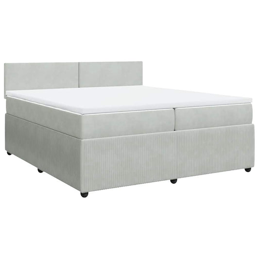 vidaXL Κρεβάτι Boxspring με Στρώμα Ανοιχτό Γκρι 200x200 εκ. Βελούδινο