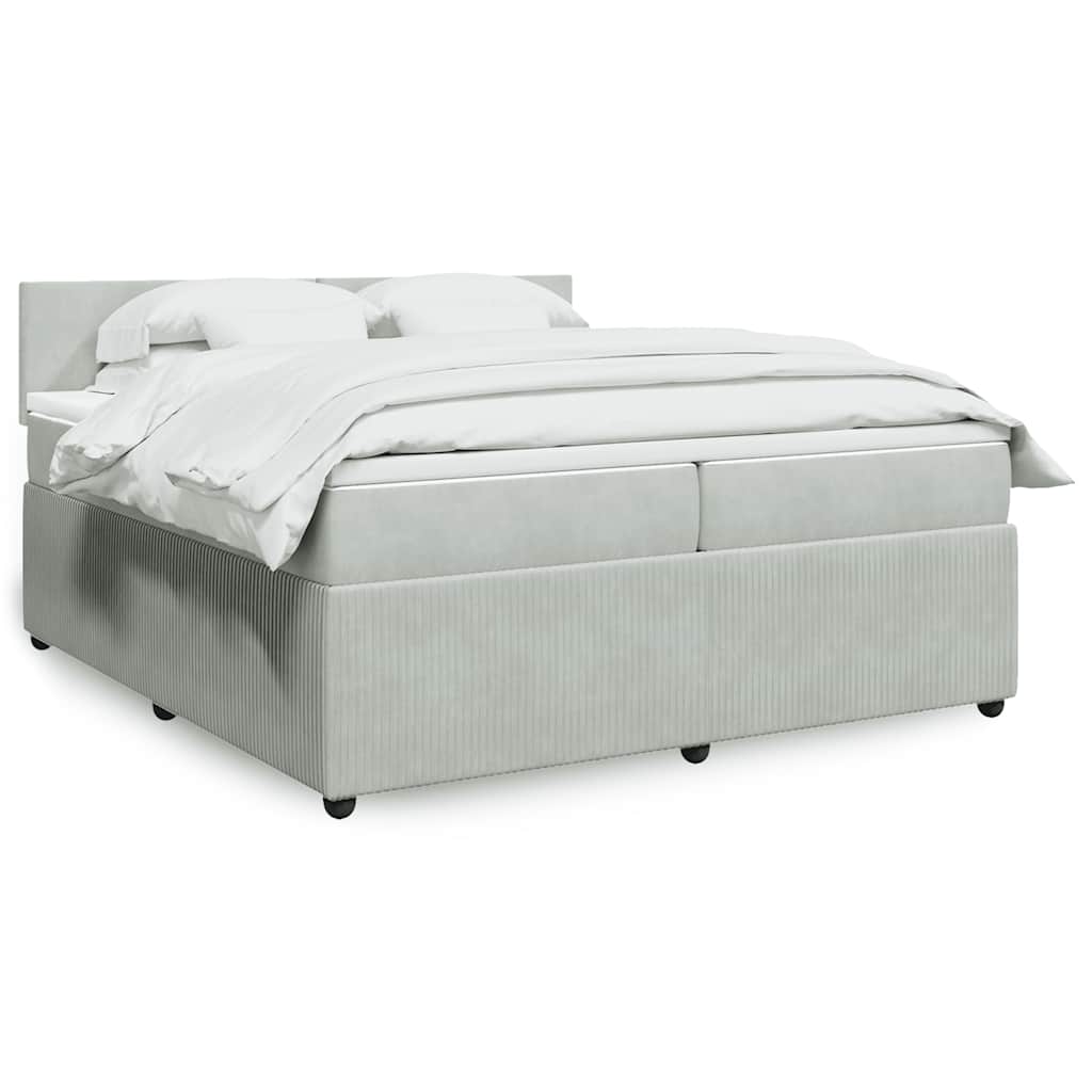vidaXL Κρεβάτι Boxspring με Στρώμα Ανοιχτό Γκρι 200x200 εκ. Βελούδινο