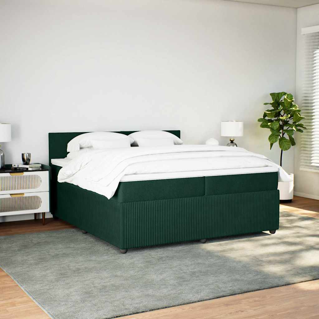 vidaXL Κρεβάτι Boxspring με Στρώμα Σκούρο Πράσινο 200x200εκ. Βελούδινο