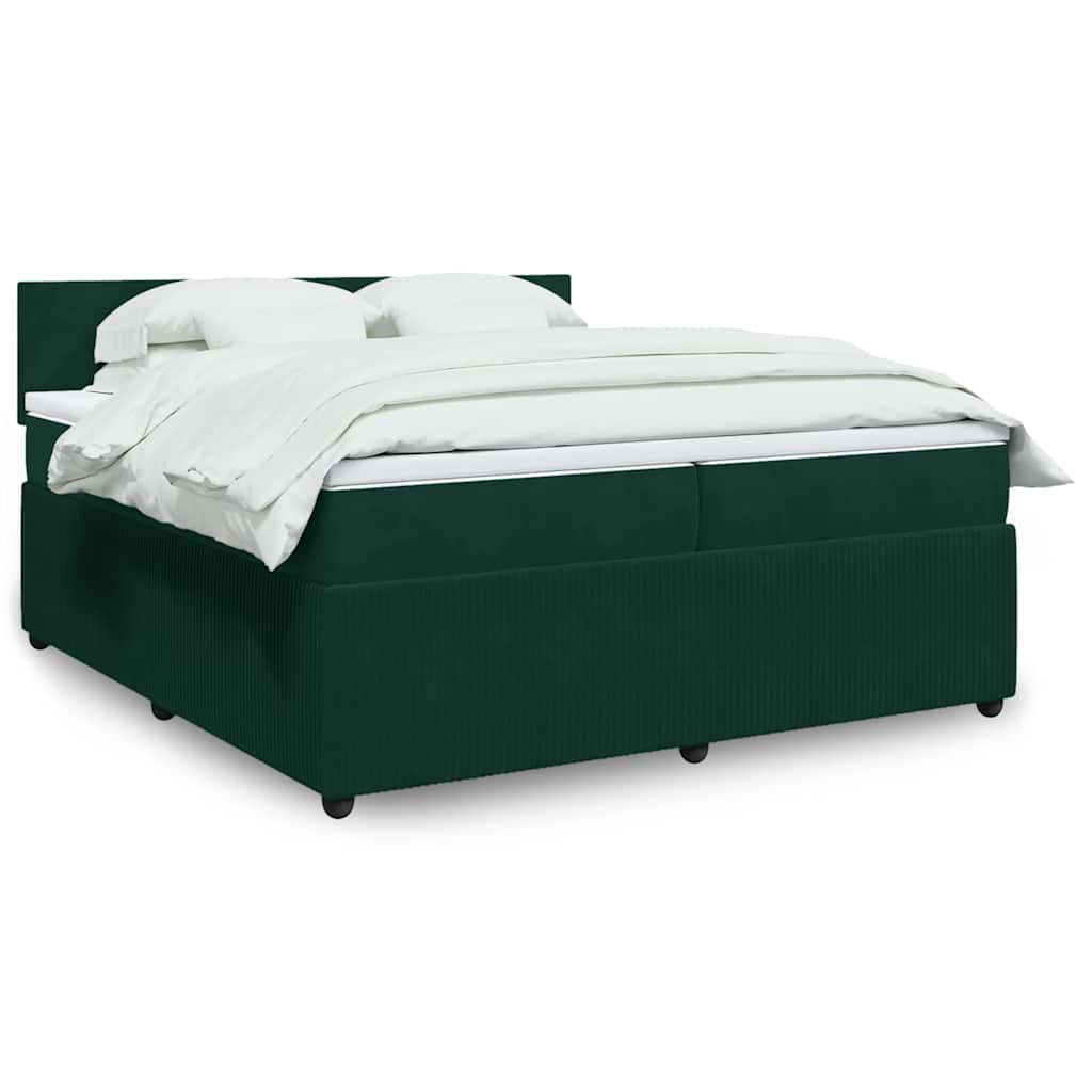 vidaXL Κρεβάτι Boxspring με Στρώμα Σκούρο Πράσινο 200x200εκ. Βελούδινο