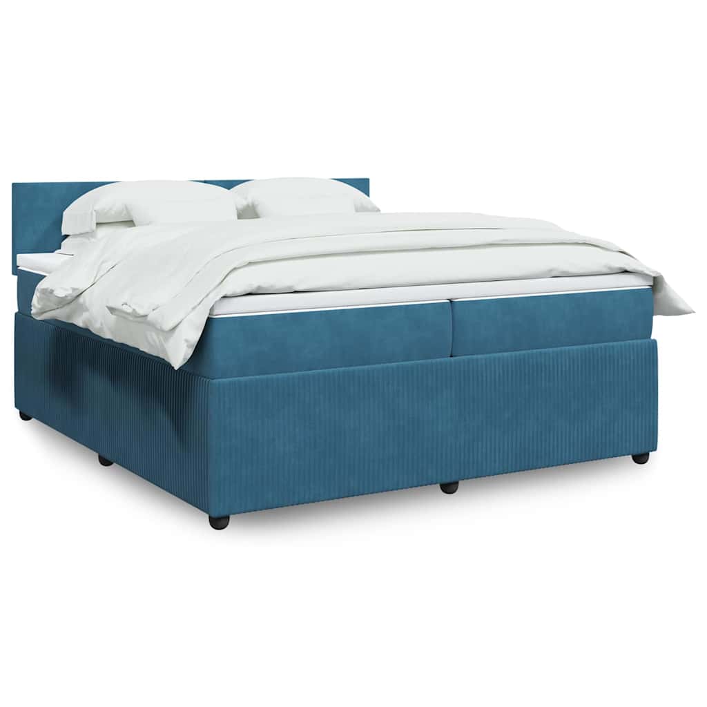 vidaXL Κρεβάτι Boxspring με Στρώμα Μπλε 200x200 εκ. Βελούδινο