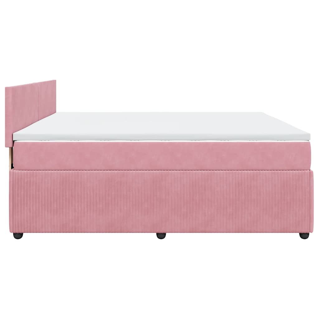 vidaXL Κρεβάτι Boxspring με Στρώμα Ροζ 200x200 εκ. Βελούδινο