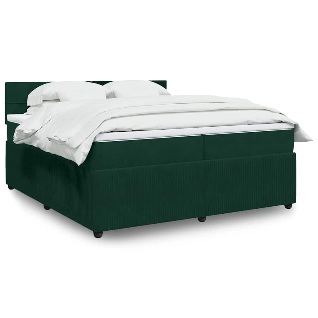 vidaXL Κρεβάτι Boxspring με Στρώμα Σκούρο Πράσινο 200x200εκ. Βελούδινο