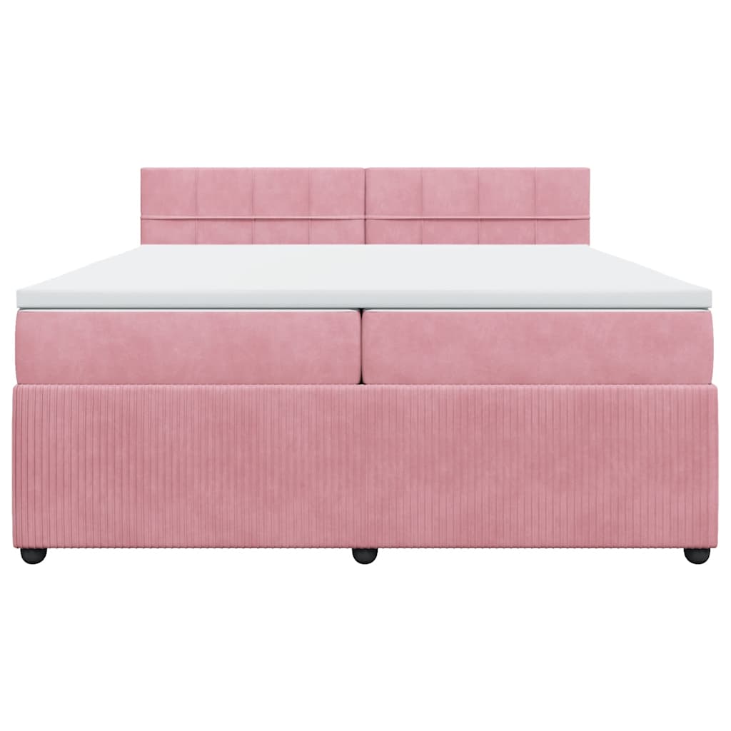 vidaXL Κρεβάτι Boxspring με Στρώμα Ροζ 200x200 εκ. Βελούδινο