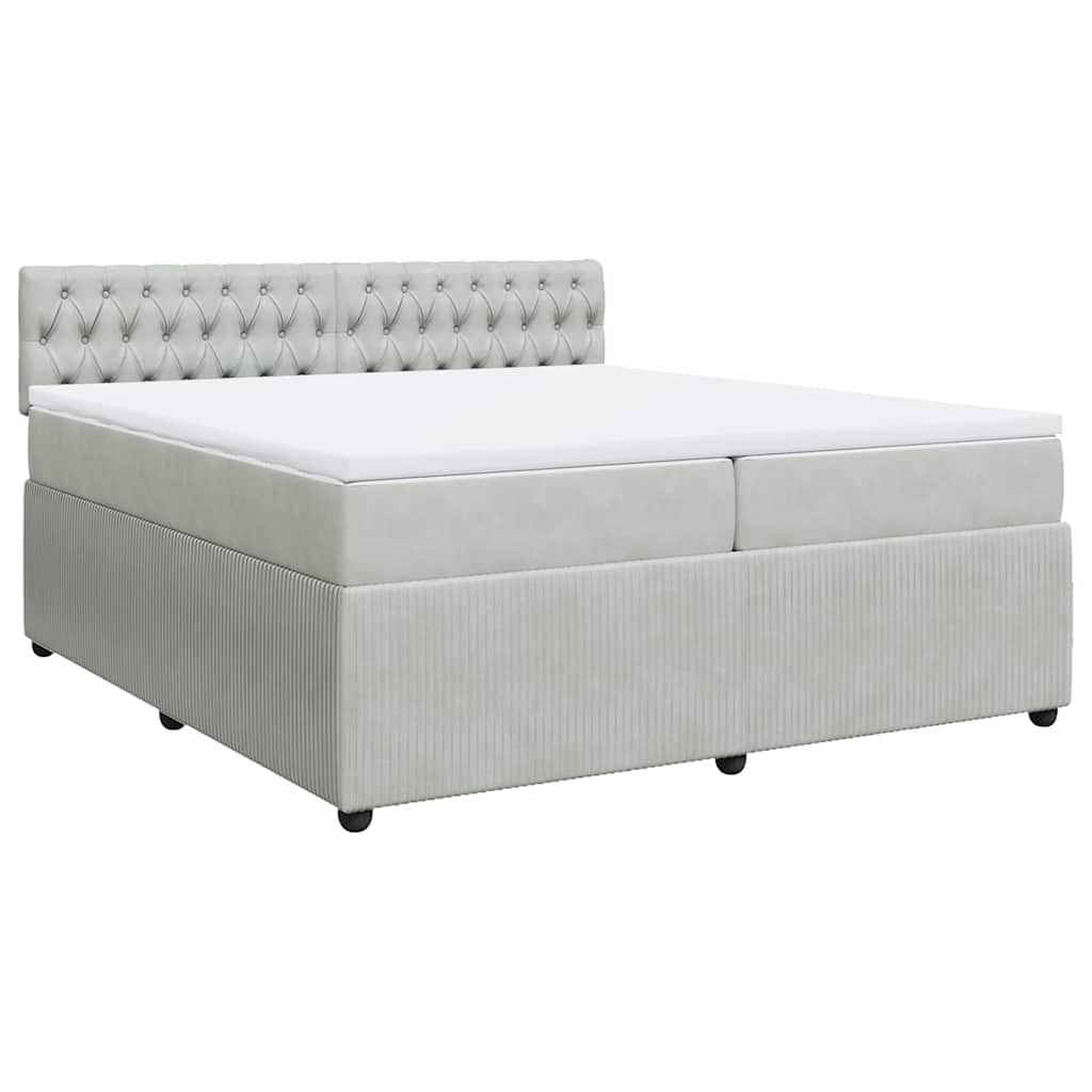 vidaXL Κρεβάτι Boxspring με Στρώμα Ανοιχτό Γκρι 200x200 εκ. Βελούδινο