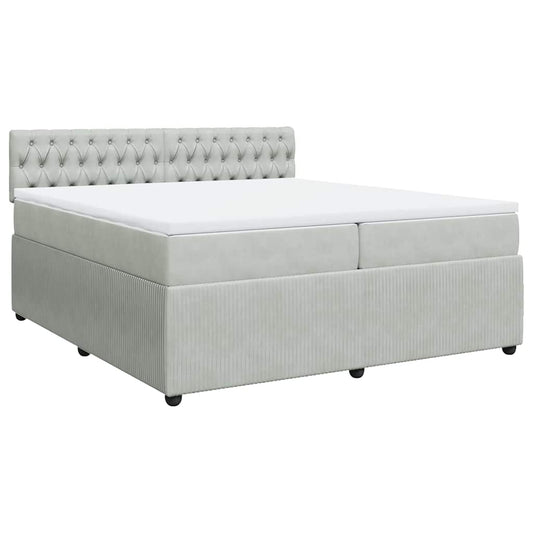 vidaXL Κρεβάτι Boxspring με Στρώμα Ανοιχτό Γκρι 200x200 εκ. Βελούδινο