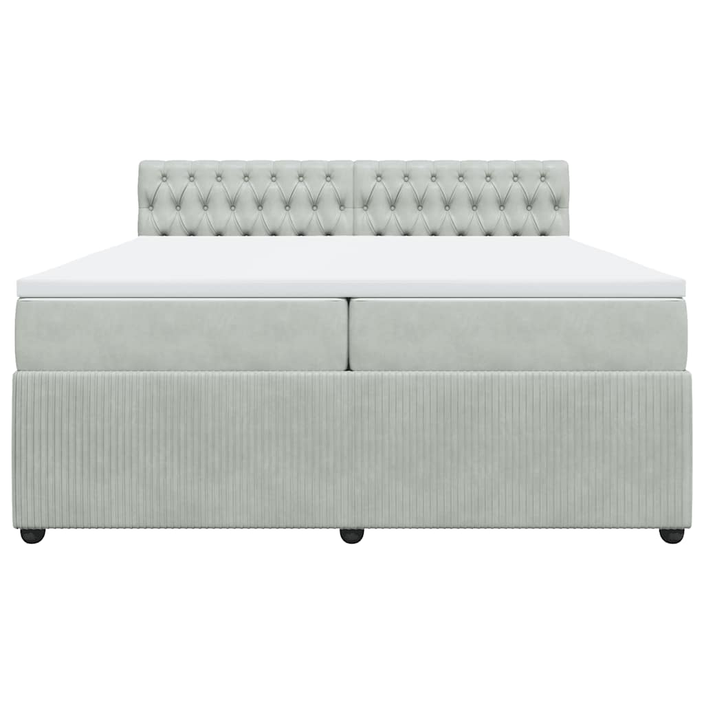 vidaXL Κρεβάτι Boxspring με Στρώμα Ανοιχτό Γκρι 200x200 εκ. Βελούδινο