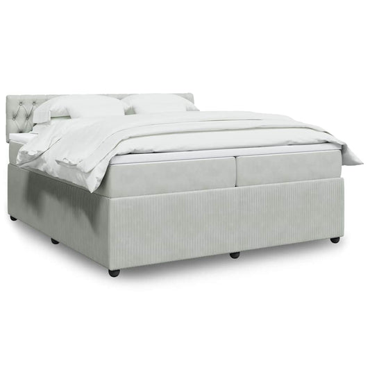 vidaXL Κρεβάτι Boxspring με Στρώμα Ανοιχτό Γκρι 200x200 εκ. Βελούδινο