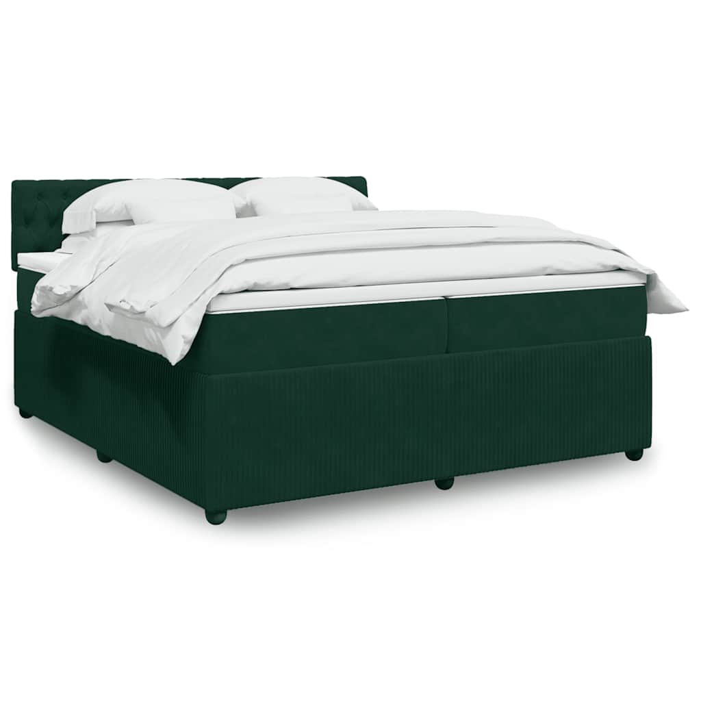 vidaXL Κρεβάτι Boxspring με Στρώμα Σκούρο Πράσινο 200x200εκ. Βελούδινο