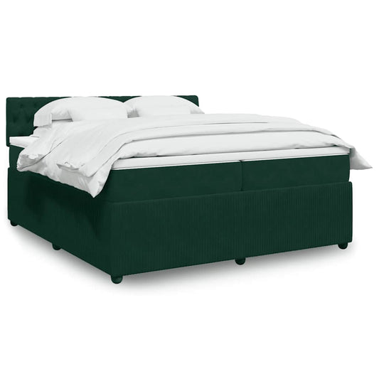 vidaXL Κρεβάτι Boxspring με Στρώμα Σκούρο Πράσινο 200x200εκ. Βελούδινο