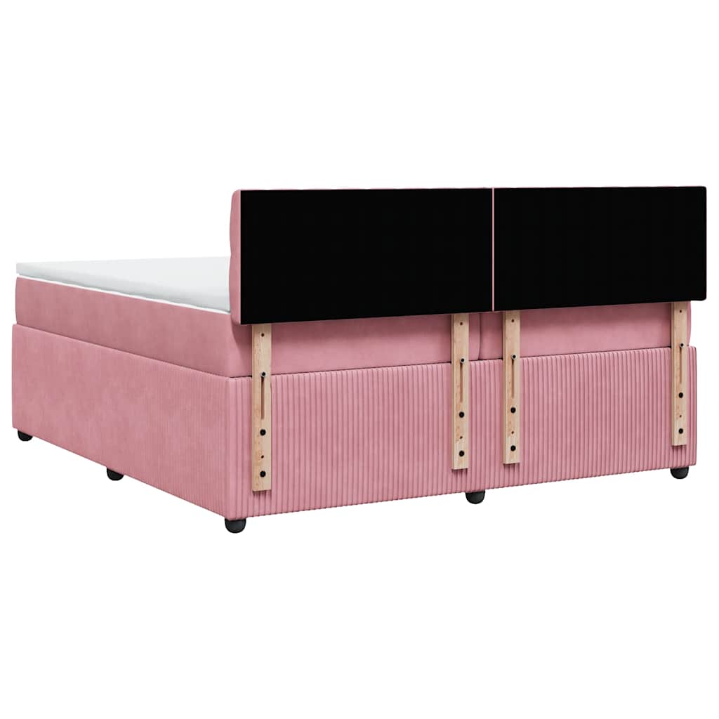 vidaXL Κρεβάτι Boxspring με Στρώμα Ροζ 200x200 εκ. Βελούδινο