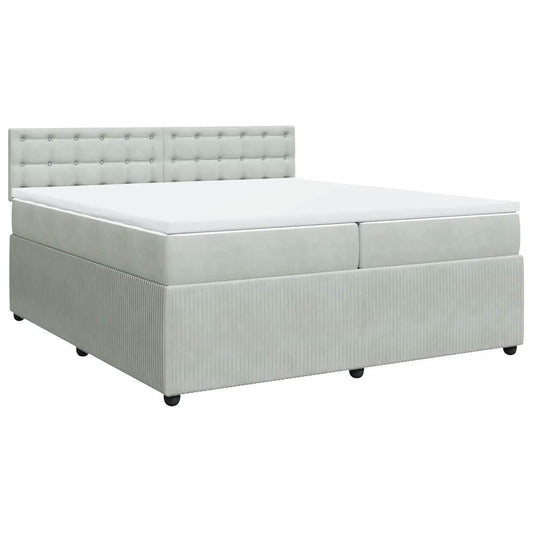 vidaXL Κρεβάτι Boxspring με Στρώμα Ανοιχτό Γκρι 200x200 εκ. Βελούδινο