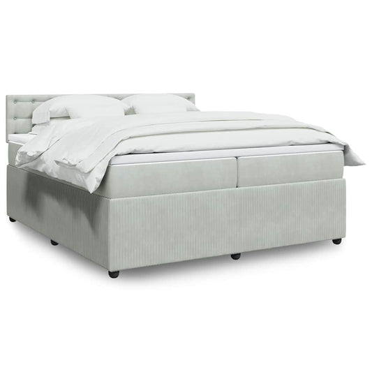 vidaXL Κρεβάτι Boxspring με Στρώμα Ανοιχτό Γκρι 200x200 εκ. Βελούδινο