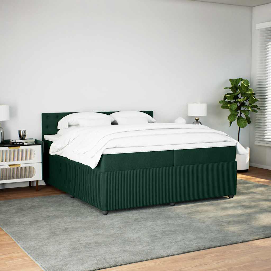 vidaXL Κρεβάτι Boxspring με Στρώμα Σκούρο Πράσινο 200x200εκ. Βελούδινο
