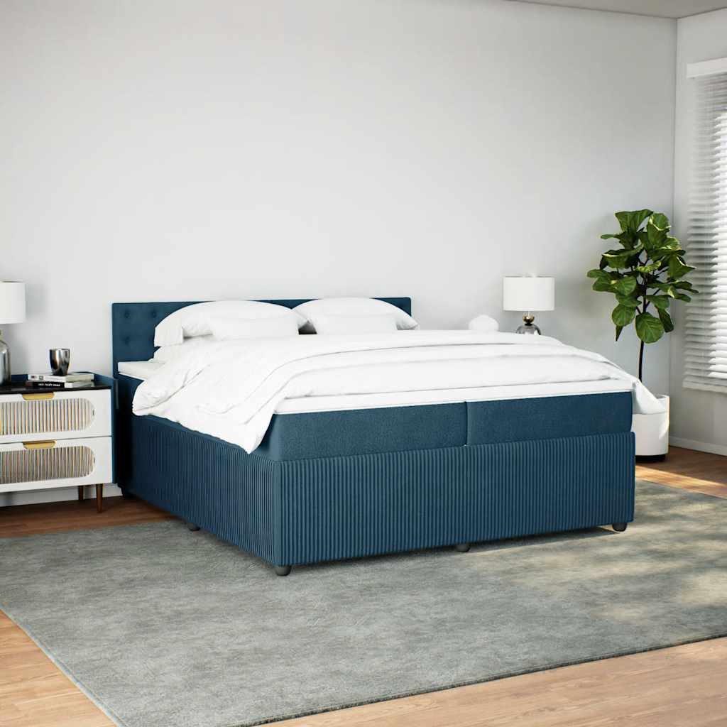 vidaXL Κρεβάτι Boxspring με Στρώμα Μπλε 200x200 εκ. Βελούδινο