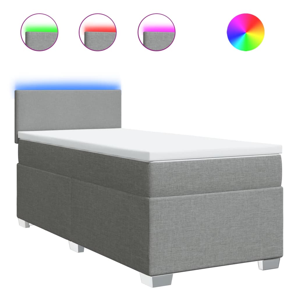 vidaXL Κρεβάτι Boxspring με Στρώμα Ανοιχτό Γκρι 90x190 εκ. Υφασμάτινο