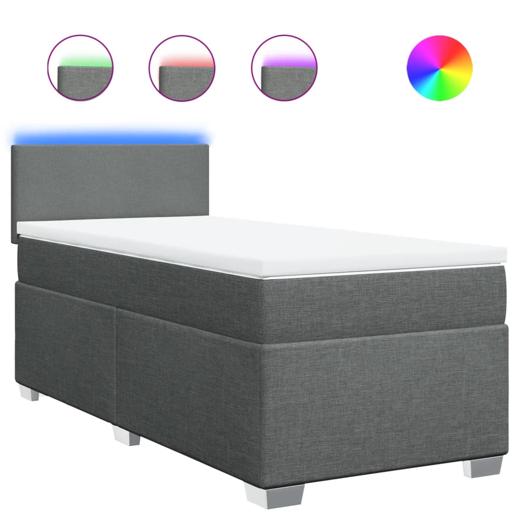 vidaXL Κρεβάτι Boxspring με Στρώμα Σκούρο Γκρι 90x190 εκ. Υφασμάτινο