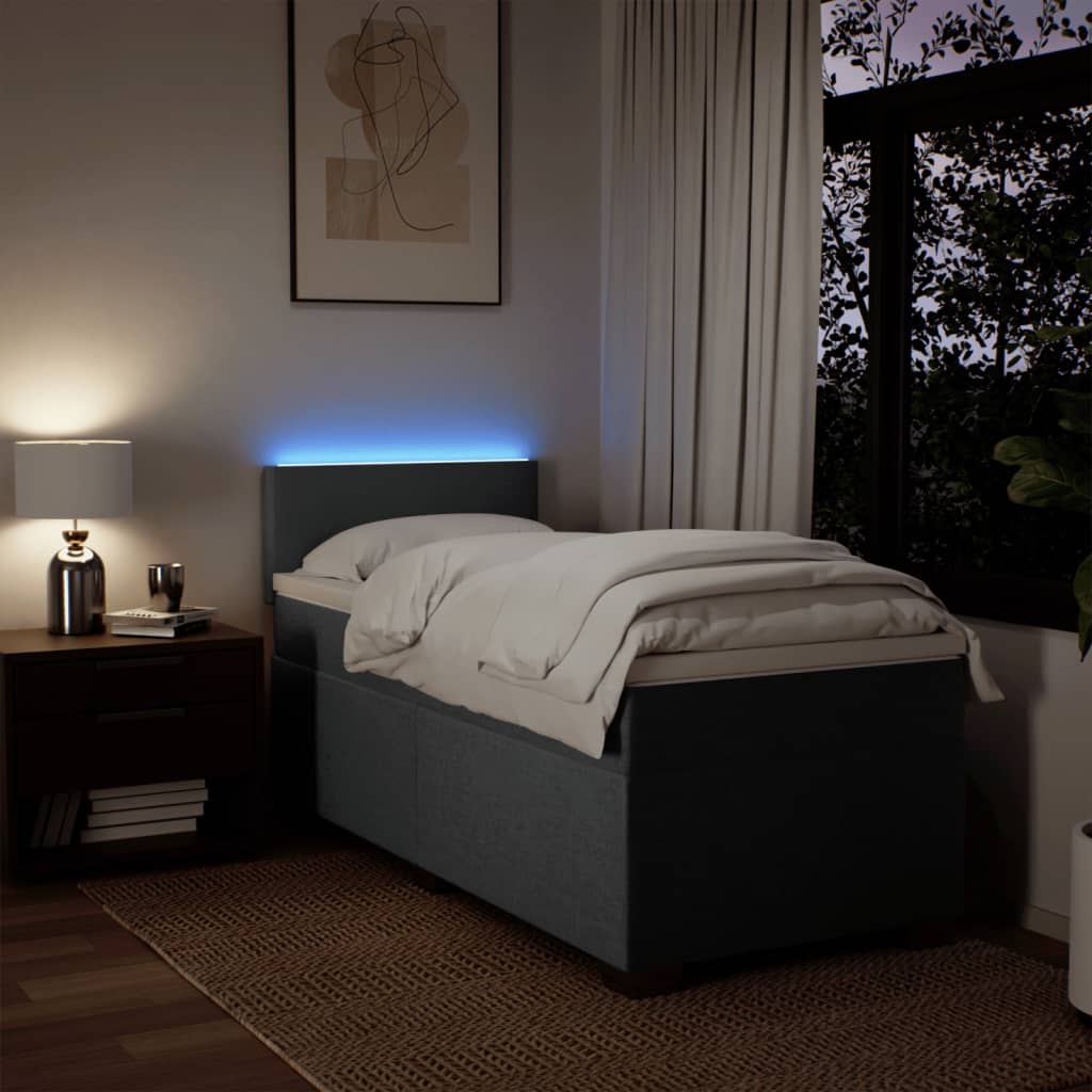 vidaXL Κρεβάτι Boxspring με Στρώμα Σκούρο Γκρι 90x190 εκ. Υφασμάτινο