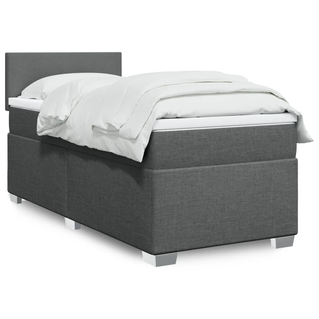 vidaXL Κρεβάτι Boxspring με Στρώμα Σκούρο Γκρι 90x190 εκ. Υφασμάτινο