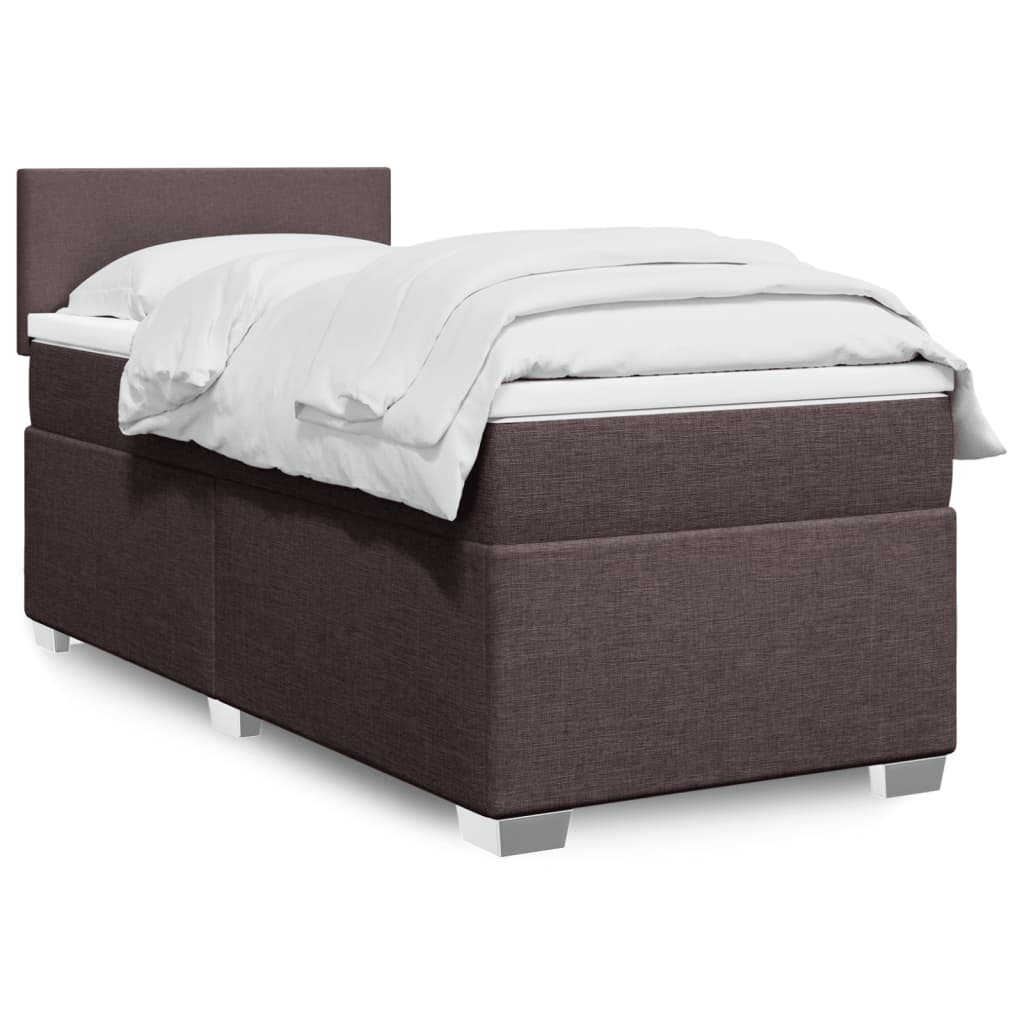 vidaXL Κρεβάτι Boxspring με Στρώμα Σκούρο Καφέ 90x190 εκ. Υφασμάτινο