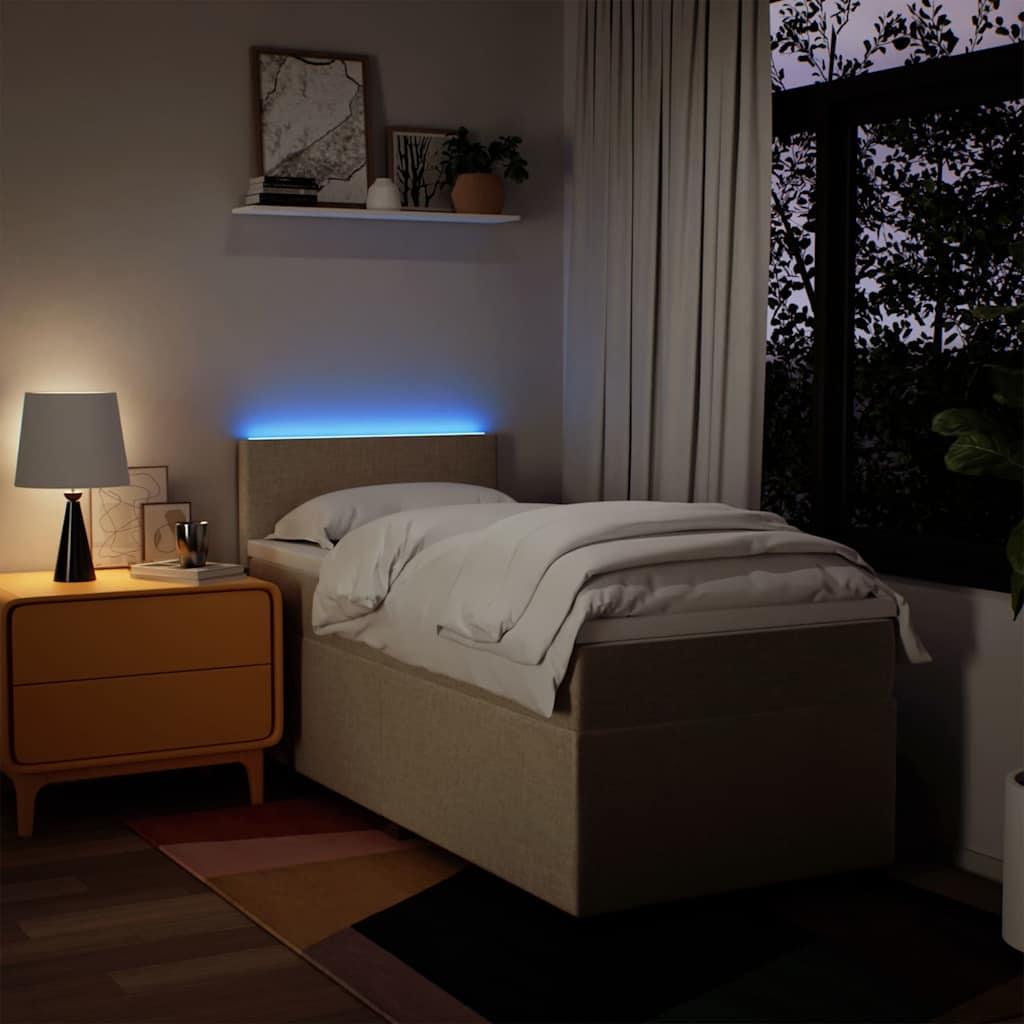 vidaXL Κρεβάτι Boxspring με Στρώμα Κρεμ 90x190 εκ.Υφασμάτινο