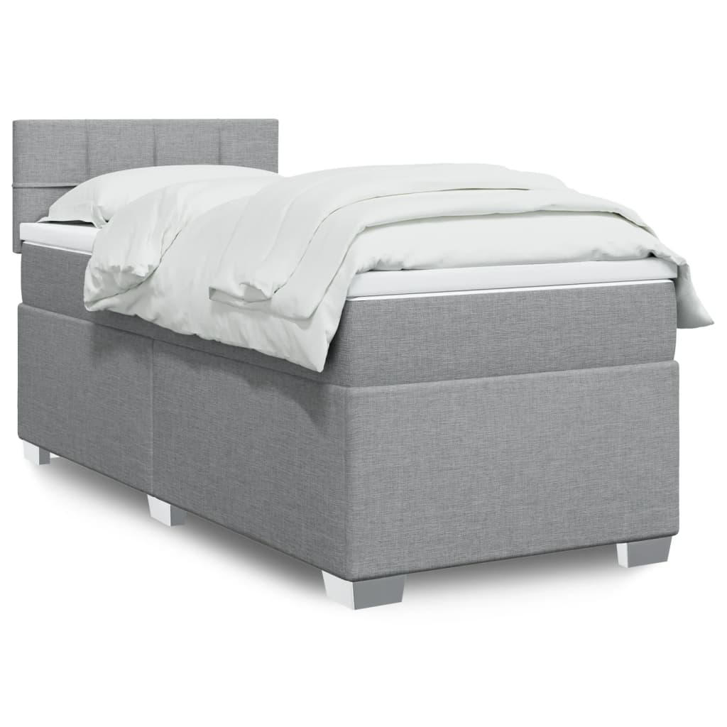 vidaXL Κρεβάτι Boxspring με Στρώμα Ανοιχτό Γκρι 90x190 εκ. Υφασμάτινο
