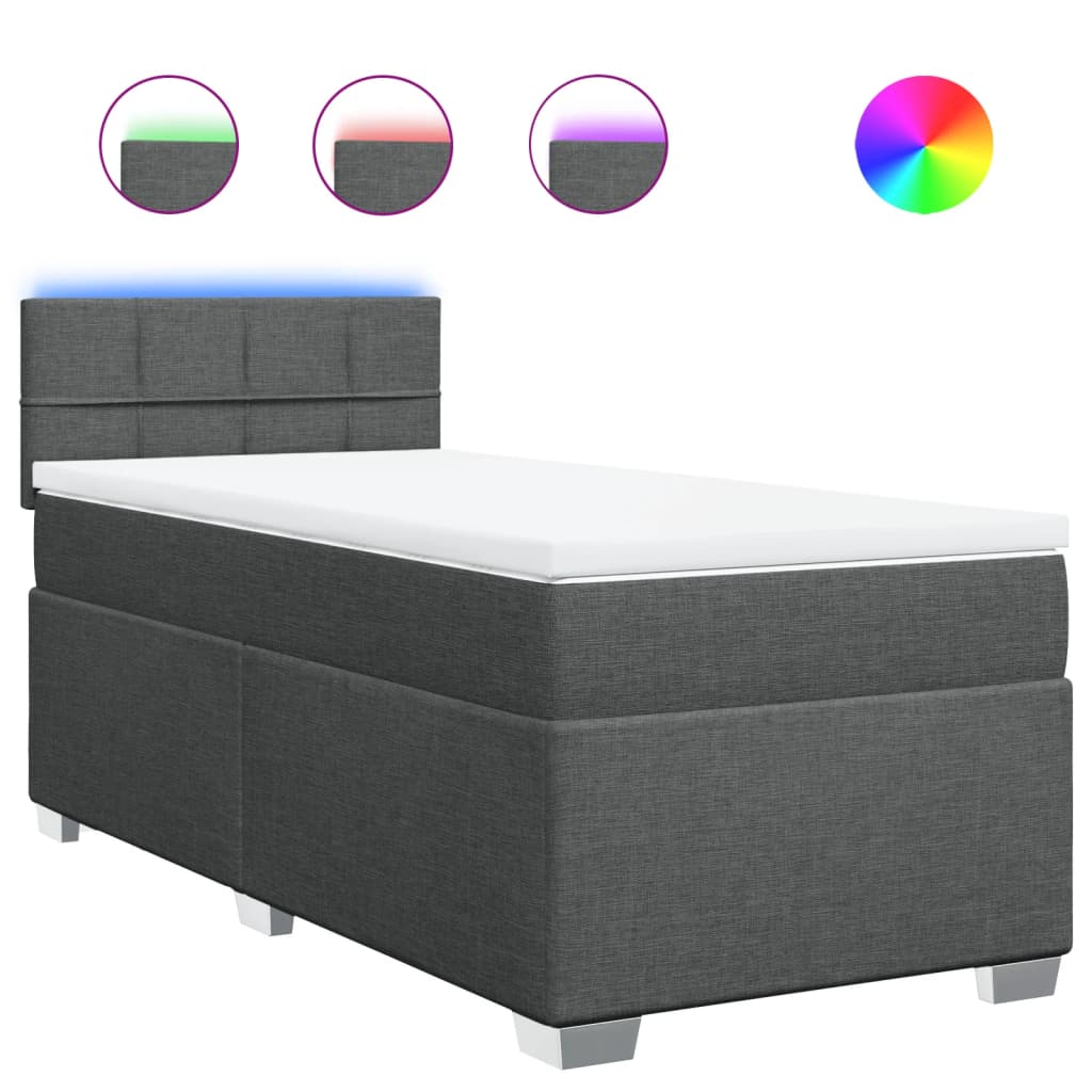 vidaXL Κρεβάτι Boxspring με Στρώμα Σκούρο Γκρι 90x190 εκ. Υφασμάτινο