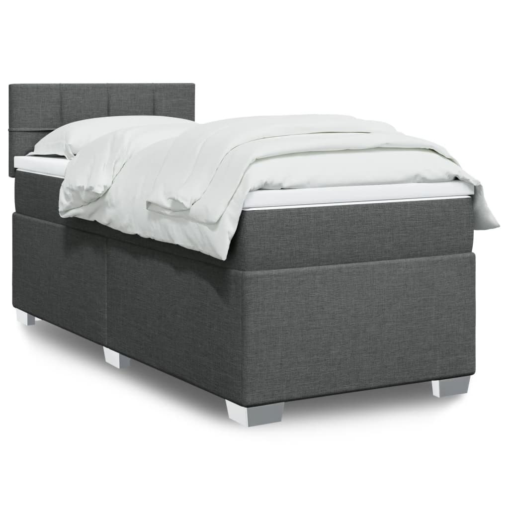 vidaXL Κρεβάτι Boxspring με Στρώμα Σκούρο Γκρι 90x190 εκ. Υφασμάτινο
