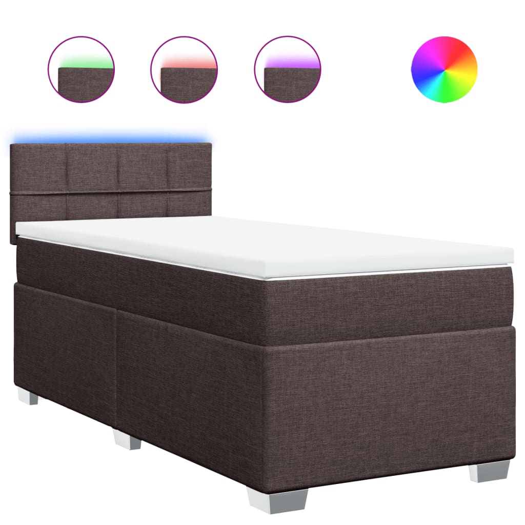 vidaXL Κρεβάτι Boxspring με Στρώμα Σκούρο Καφέ 90x190 εκ. Υφασμάτινο