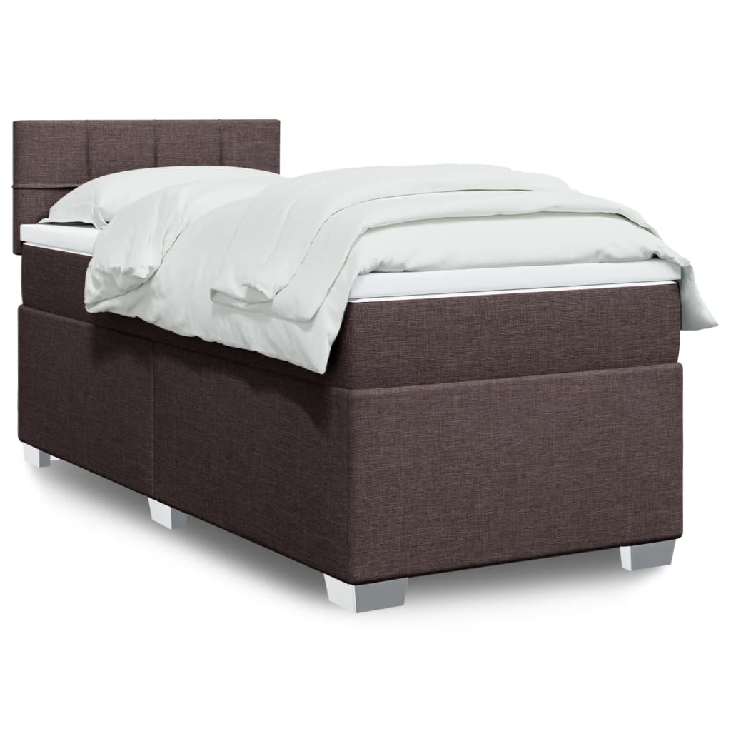vidaXL Κρεβάτι Boxspring με Στρώμα Σκούρο Καφέ 90x190 εκ. Υφασμάτινο
