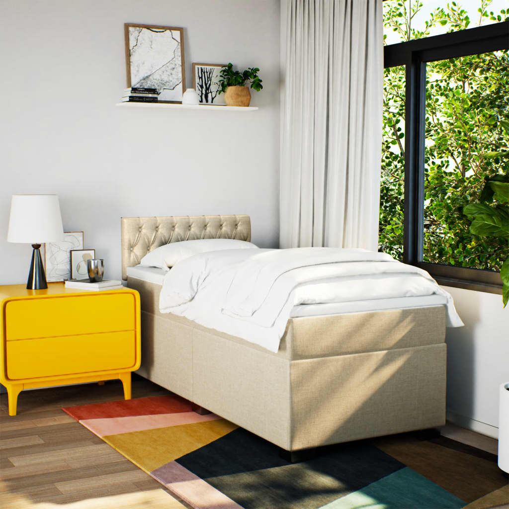vidaXL Κρεβάτι Boxspring με Στρώμα Κρεμ 90x190 εκ.Υφασμάτινο