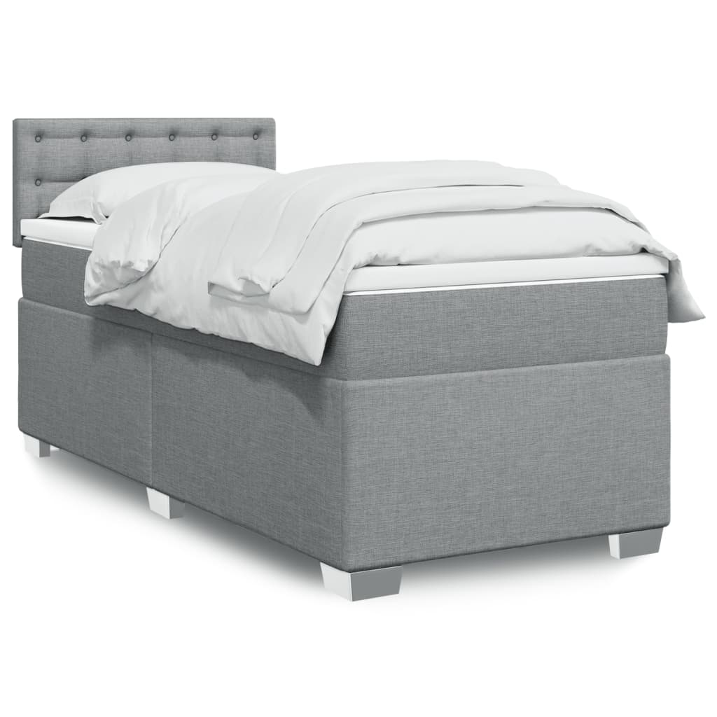 vidaXL Κρεβάτι Boxspring με Στρώμα Ανοιχτό Γκρι 90x190 εκ. Υφασμάτινο