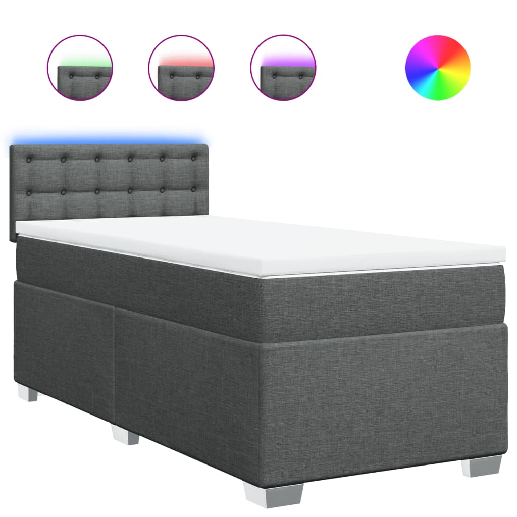 vidaXL Κρεβάτι Boxspring με Στρώμα Σκούρο Γκρι 90x190 εκ. Υφασμάτινο