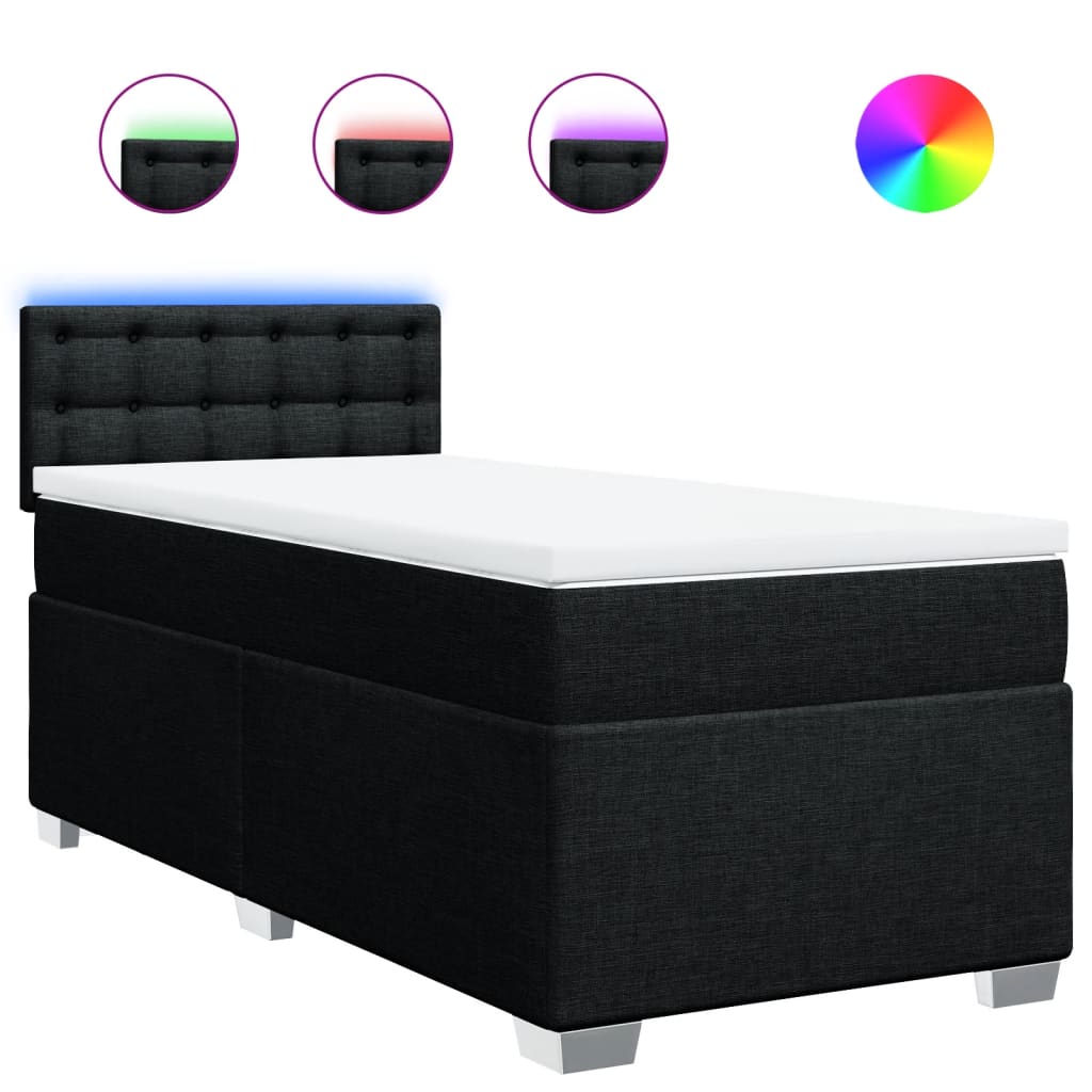 vidaXL Κρεβάτι Boxspring με Στρώμα Μαύρο 90x190 εκ.Υφασμάτινο
