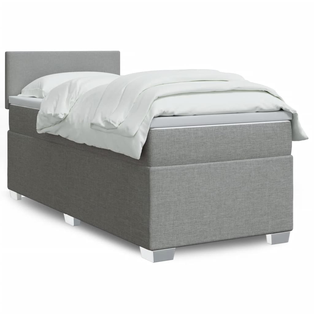 vidaXL Κρεβάτι Boxspring με Στρώμα Ανοιχτό Γκρι 90x200 εκ. Υφασμάτινο