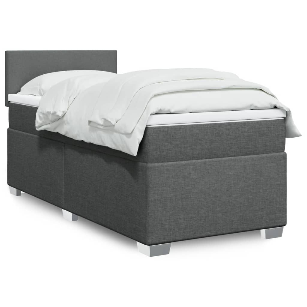 vidaXL Κρεβάτι Boxspring με Στρώμα Σκούρο Γκρι 90x200 εκ. Υφασμάτινο