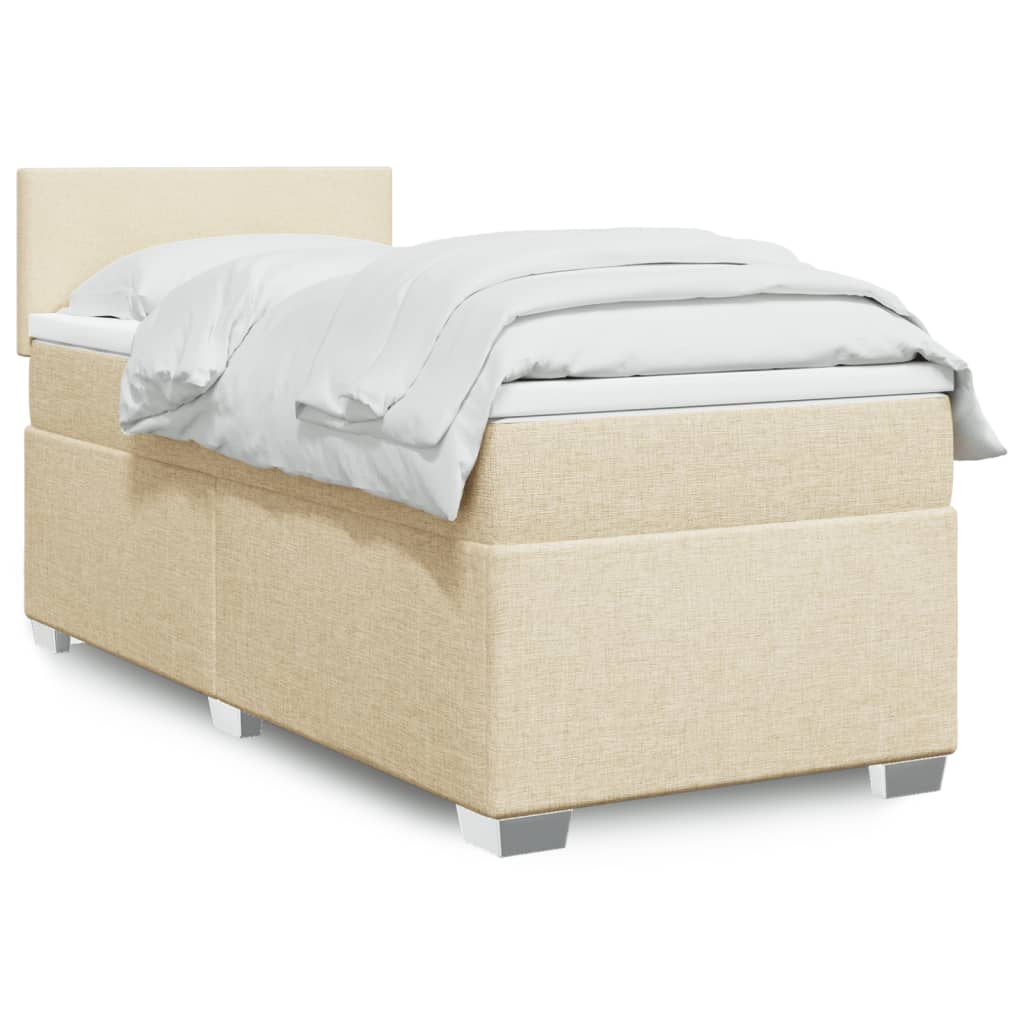 vidaXL Κρεβάτι Boxspring με Στρώμα Κρεμ 90x200 εκ.Υφασμάτινο