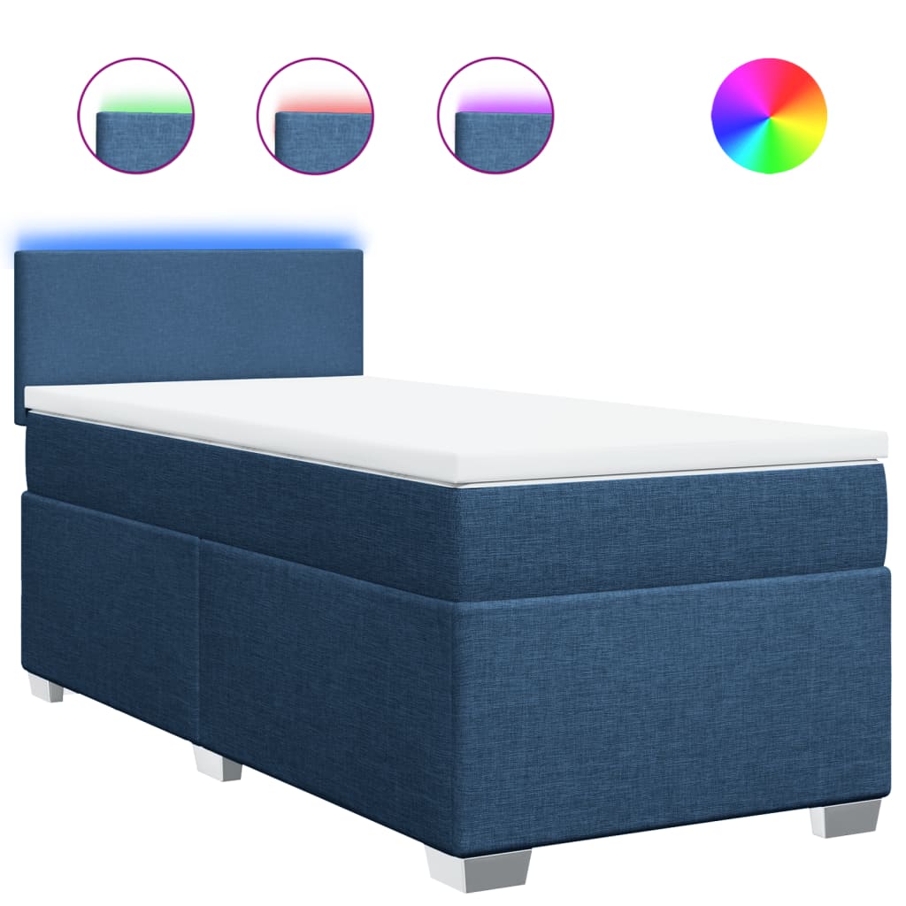vidaXL Κρεβάτι Boxspring με Στρώμα Μπλε 90x200 εκ.Υφασμάτινο