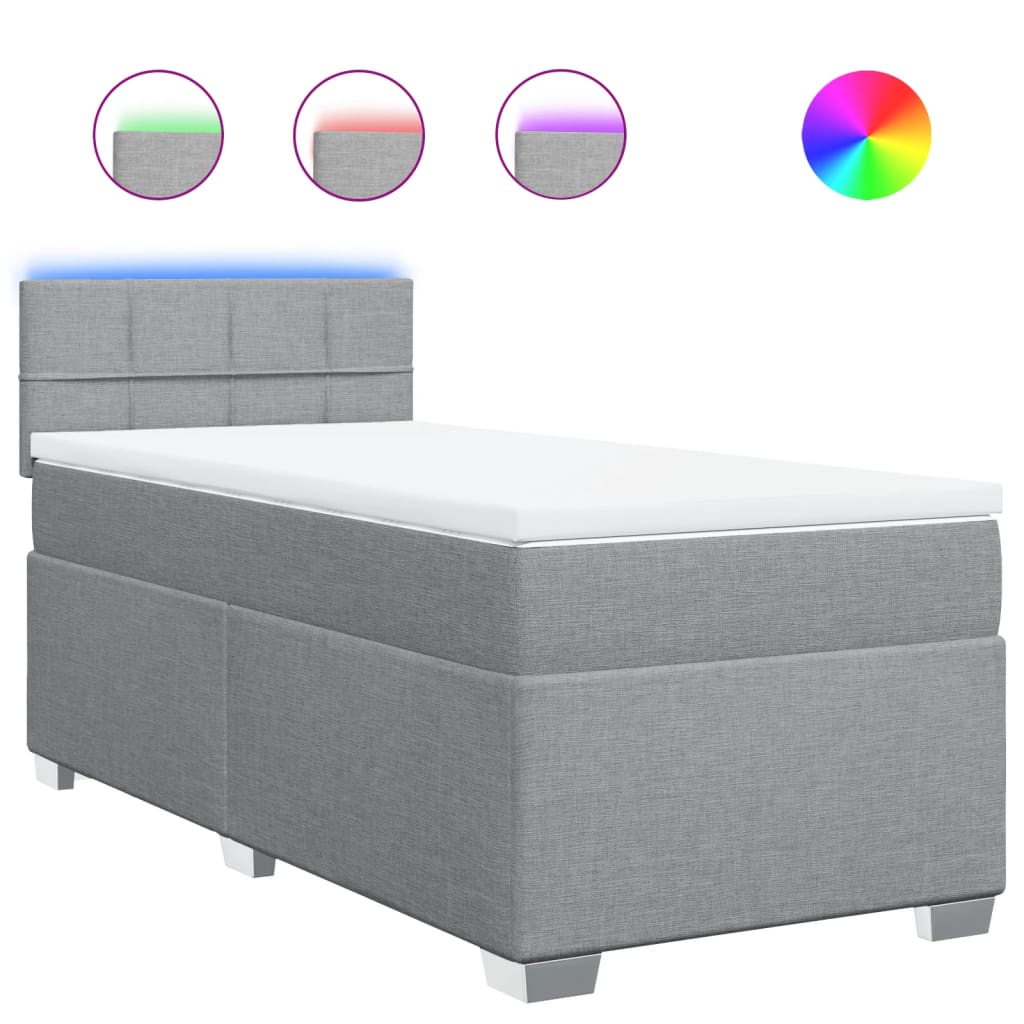 vidaXL Κρεβάτι Boxspring με Στρώμα Ανοιχτό Γκρι 90x200 εκ. Υφασμάτινο