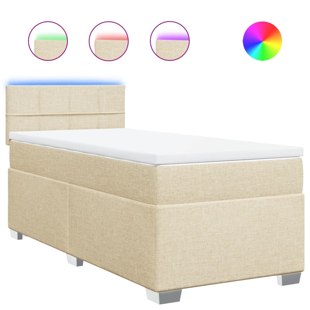 vidaXL Κρεβάτι Boxspring με Στρώμα Κρεμ 90x200 εκ.Υφασμάτινο