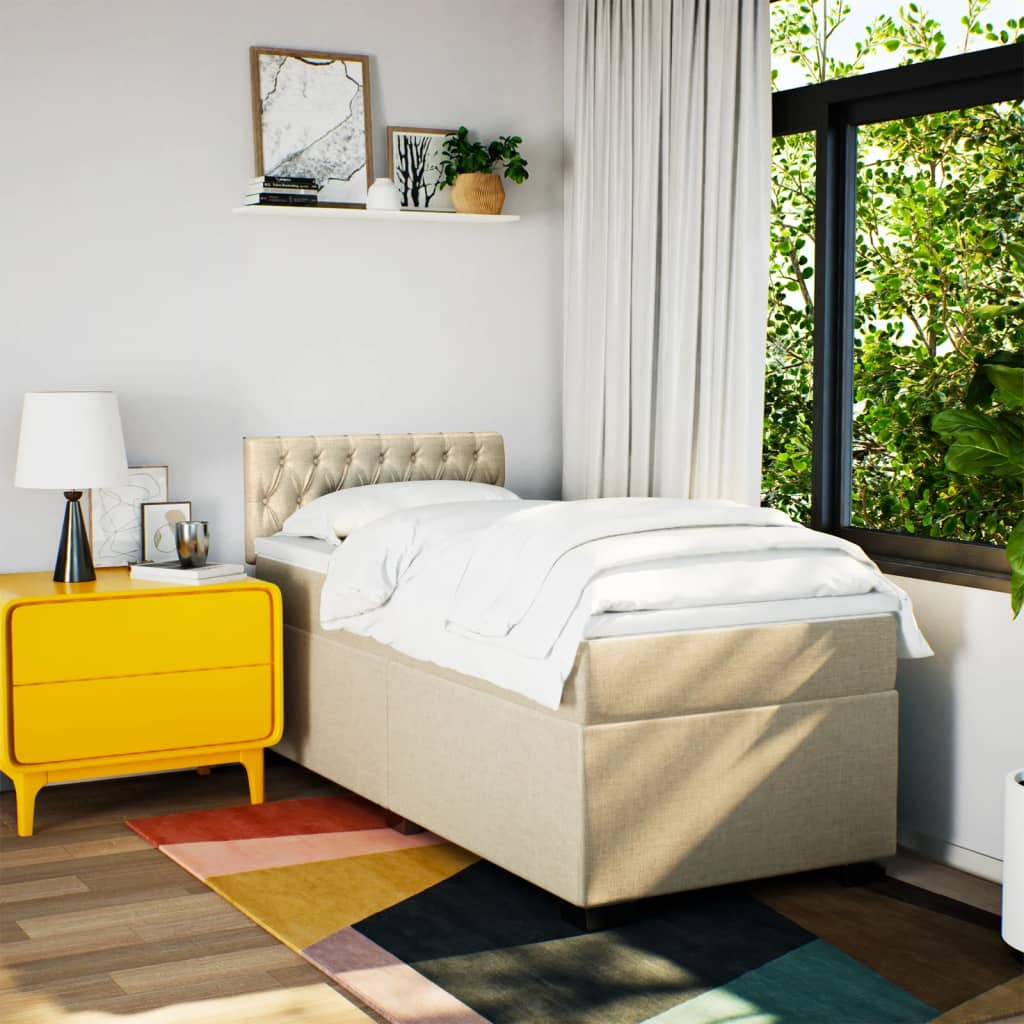 vidaXL Κρεβάτι Boxspring με Στρώμα Κρεμ 90x200 εκ.Υφασμάτινο