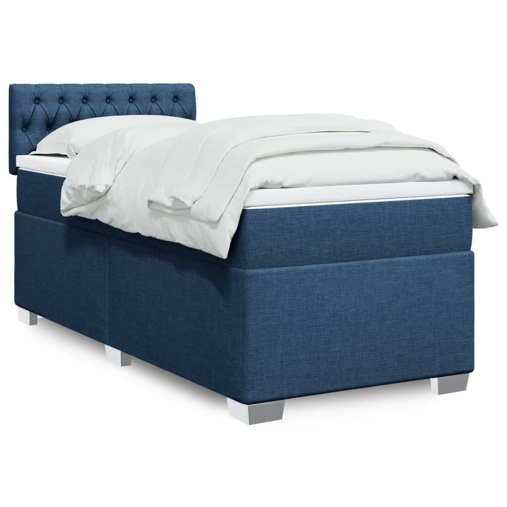 vidaXL Κρεβάτι Boxspring με Στρώμα Μπλε 90x200 εκ.Υφασμάτινο