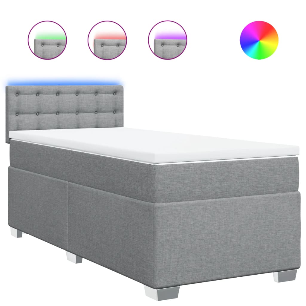 vidaXL Κρεβάτι Boxspring με Στρώμα Ανοιχτό Γκρι 90x200 εκ. Υφασμάτινο